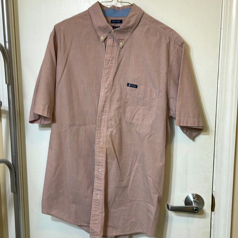 Chaps Easy Care button down shirt with collar Large Blue and orange plaid